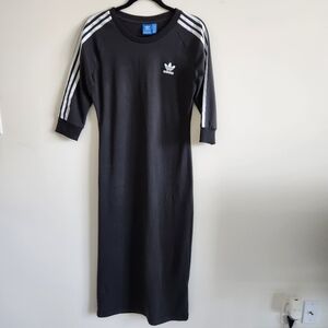 ADIDAS Black 3 Stripe Body Con Midi Maxi Dress, Large